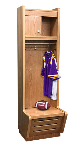 Recruiter Wood Open-Front Sport Lockers - 2-wide with sports gear